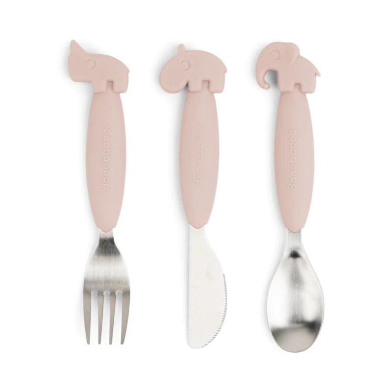 Set 3 couverts silicone rose
