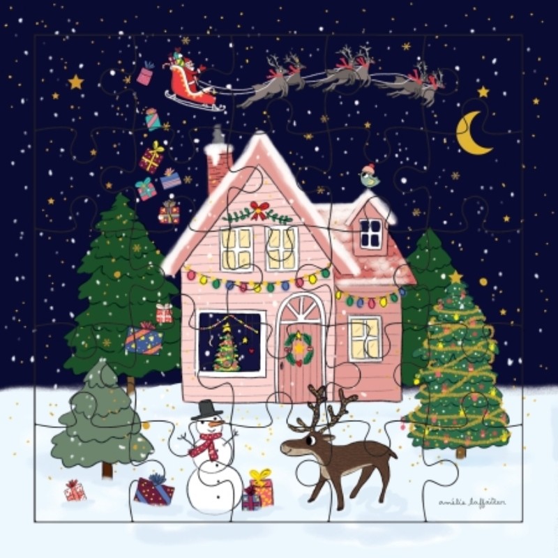 Carte puzzle maison de Noël