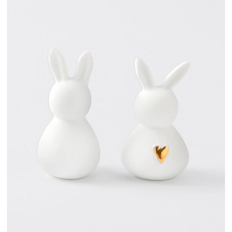 Set 2 lapins - or et blanc