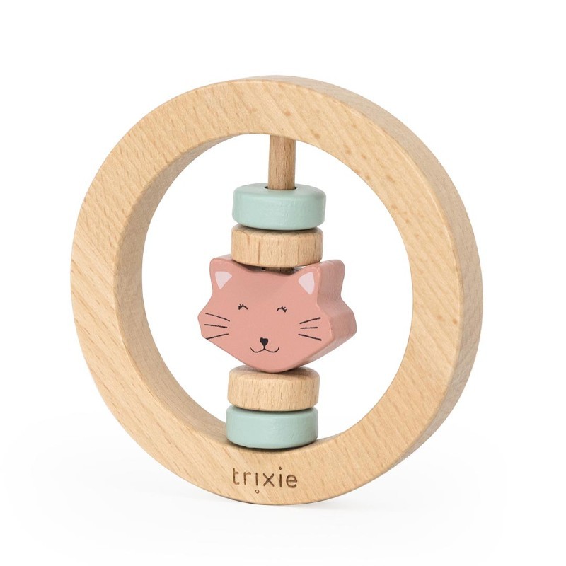 Hochet rond en bois - Mme Chat