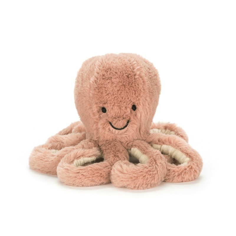 Petite peluche pieuvre couleur saumon de la marque Jellycat